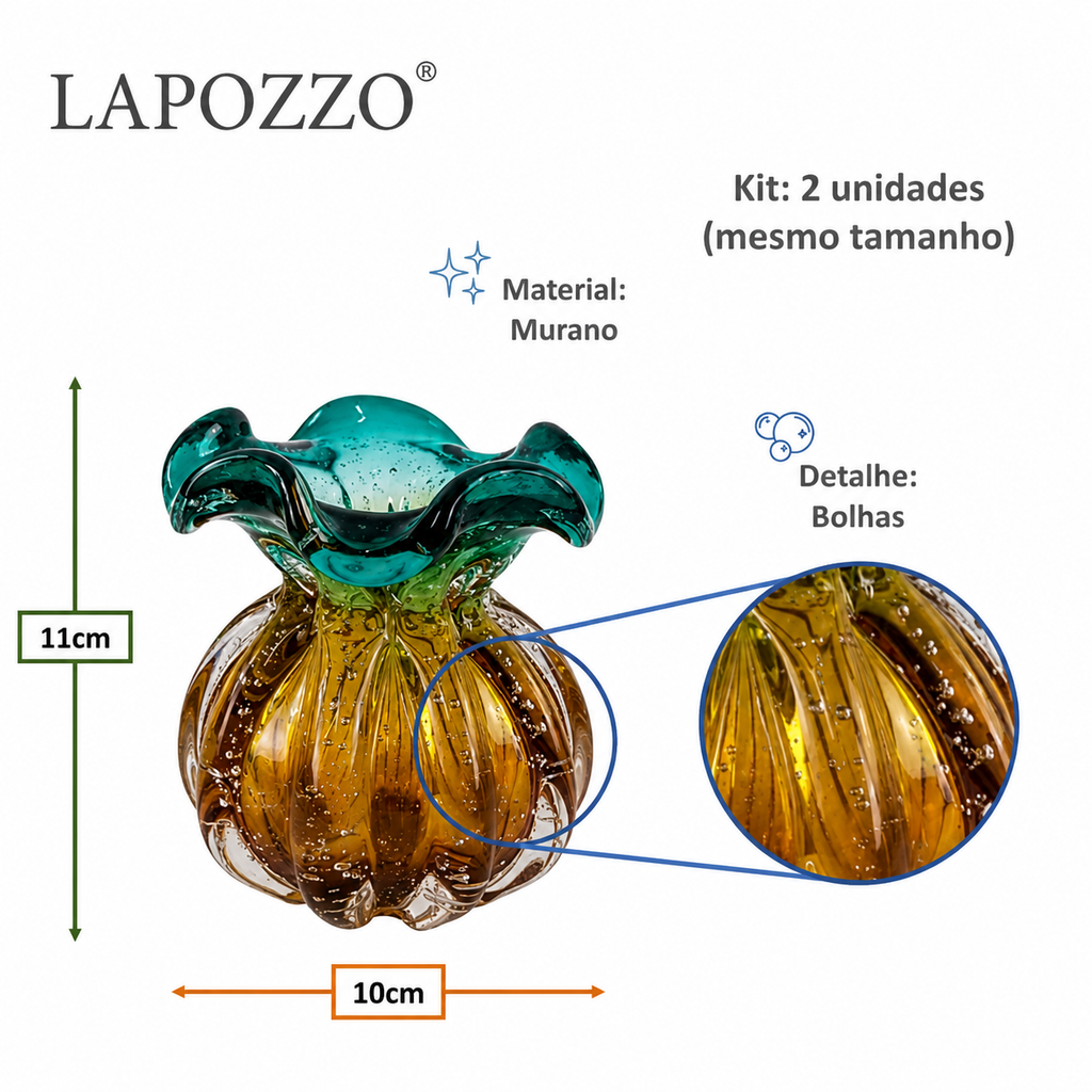 Kit 2 Vasos Murano Verde e Âmbar