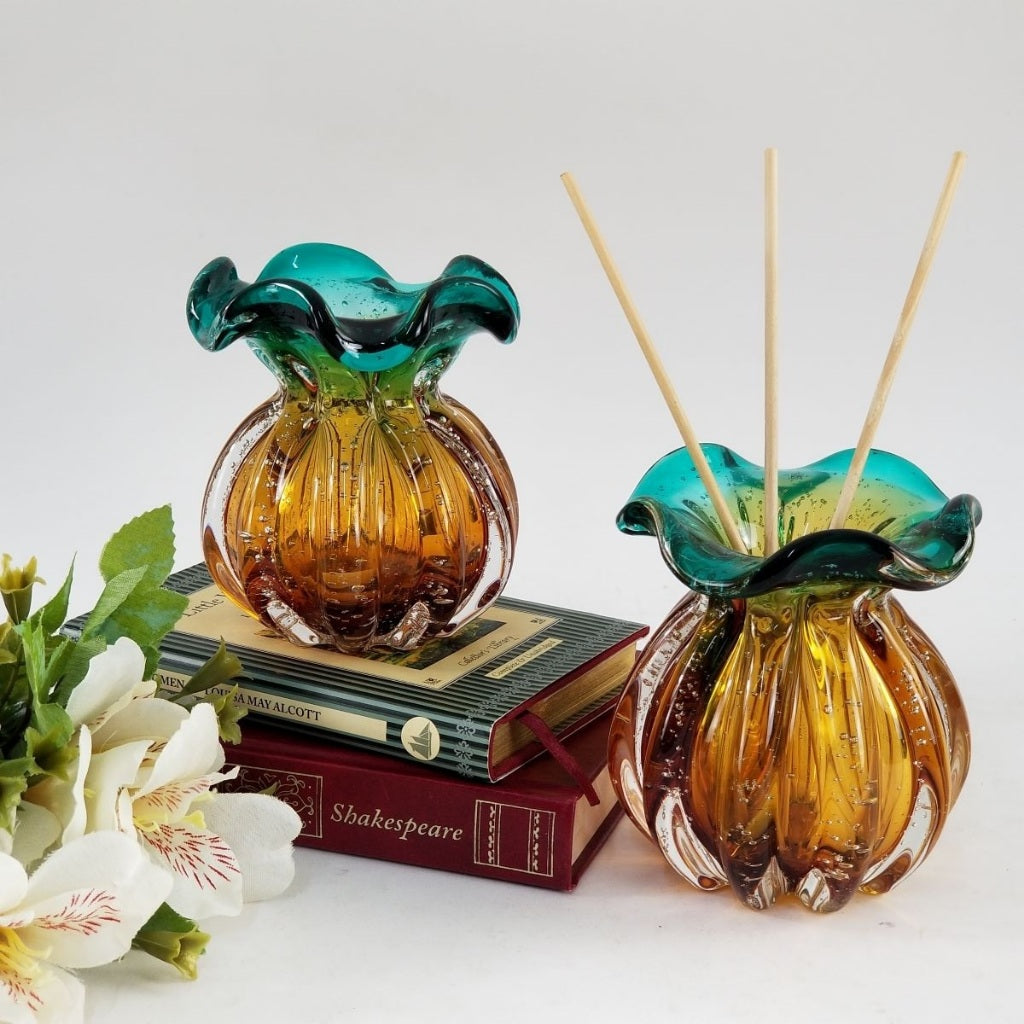 Kit 2 Vasos Murano Verde e Âmbar