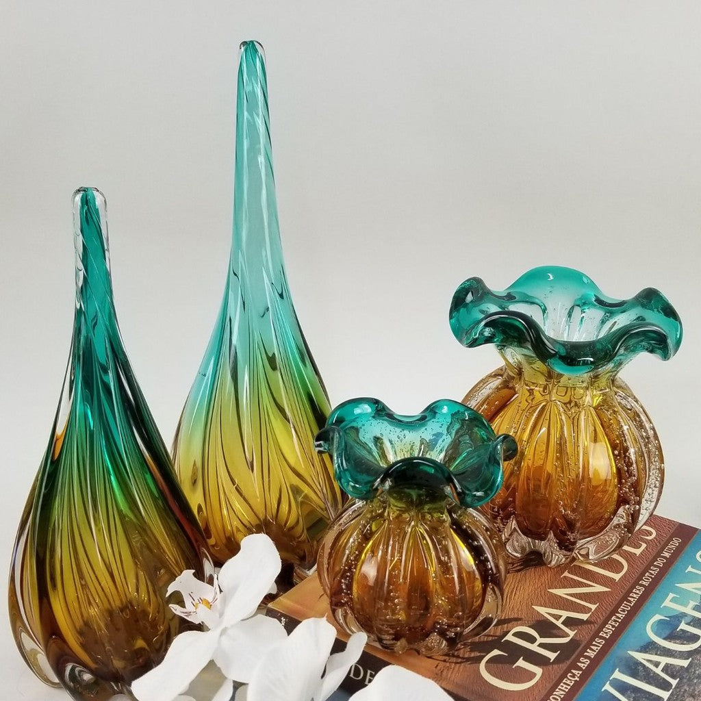 Kit 2 Vasos Murano Verde e Âmbar