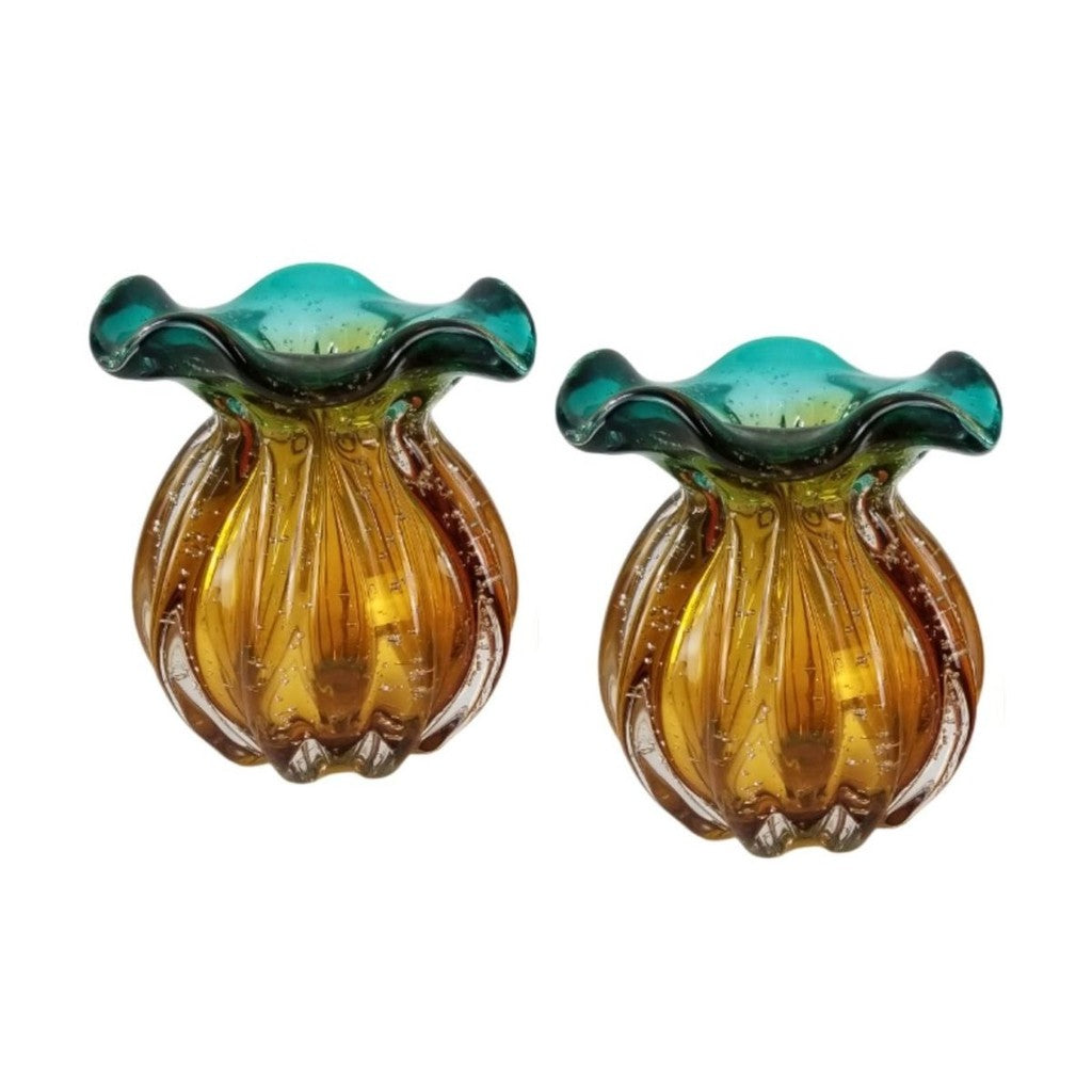 Kit 2 Vasos Murano Verde e Âmbar