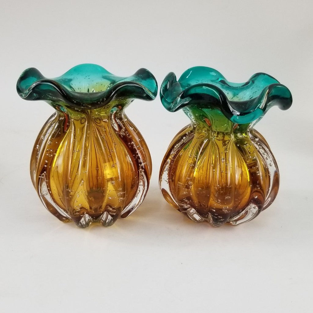 Kit 2 Vasos Murano Verde e Âmbar