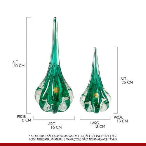 Kit 2 Esculturas Cristal Murano Gota Veneza