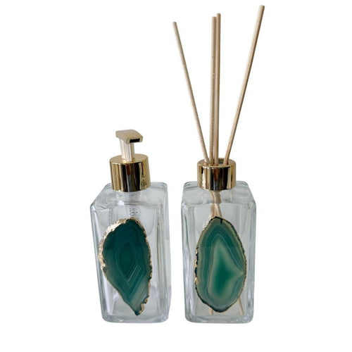 Kit Lavabo Difusor e Saboneteira Pedra Ágata Verde